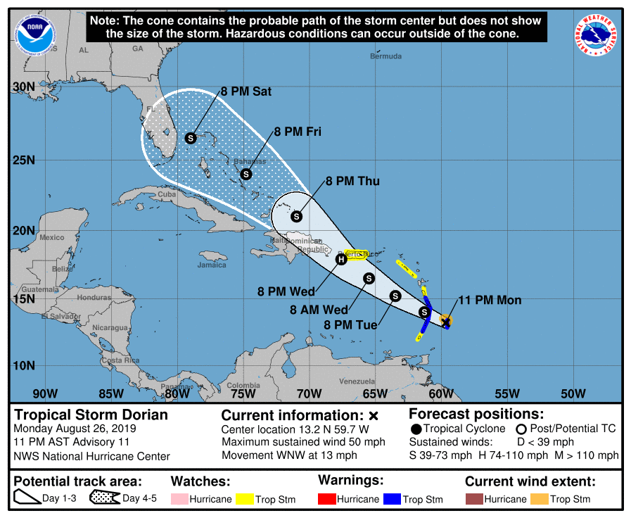 Tropical Storm Dorian Cruise Itinerary Changes
